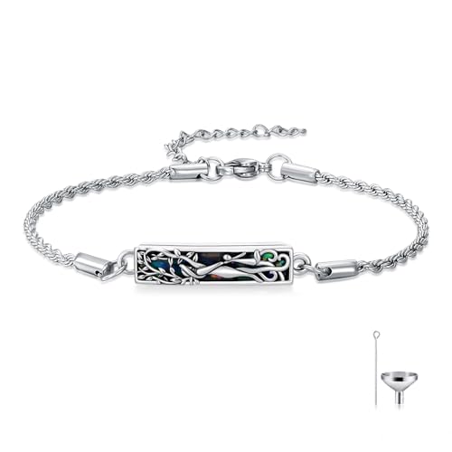 WINNICACA Urn Bracelet for Ashes 925 Sterling Silver Abalone Shell Sunflower/Butterfly/Turtle Cremation Jewelry for Ashes Keepsake Pendant Locket Bracelet for Women Gifts - style: Tree of Life Mother Daughter Urn Bracelet