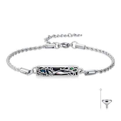 WINNICACA Urn Bracelet for Ashes 925 Sterling Silver Abalone Shell Sunflower/Butterfly/Turtle Cremation Jewelry for Ashes Keepsake Pendant Locket Bracelet for Women Gifts - style: Tree of Life Mother Daughter Urn Bracelet
