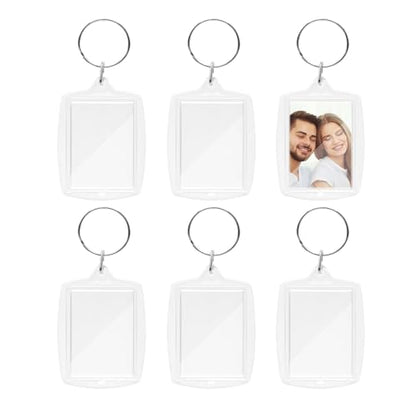 6pcs Double Sided Blank Picture Keychains for 4.1 x 2.7 cm Photo | rylic, Personalized Photo Keychain with Split Ring, Customizable Picture Holder for DIY Craft, Gift, Present