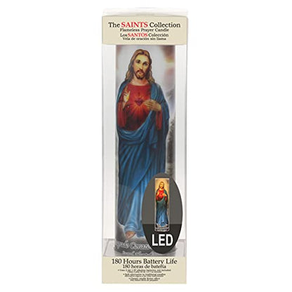 Stonebriar LED Saint Prayer Candle — Automatic Timer, Flameless Candle for Prayer, Memorials & Religious Décor, Jesus, 8" - style: Jesus