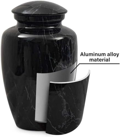 Black Marble Finish Cremation Urn Set for Human Ashes Adult - size: Large,Set Black Marble