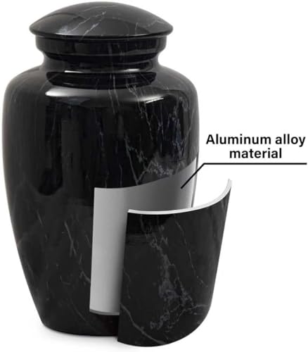 Black Marble Finish Cremation Urn Set for Human Ashes Adult | 6 Piece Funeral Memorial Urns Include 1 Large Urn, 4 Small Sharing Urns & 1 Ashes Necklace for Dad Mom Grandpa Grandma Family - size: Large,Set Black Marble