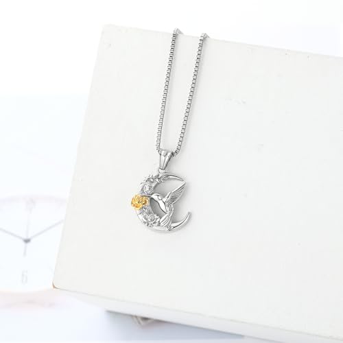 XSMZB Hummingbird Urn Necklace for Ashes of Loved One Rose Flower Moon Cremation Jewelry Ashes Holder Keepsake Pendant for Women Men - color: Silver-Gold