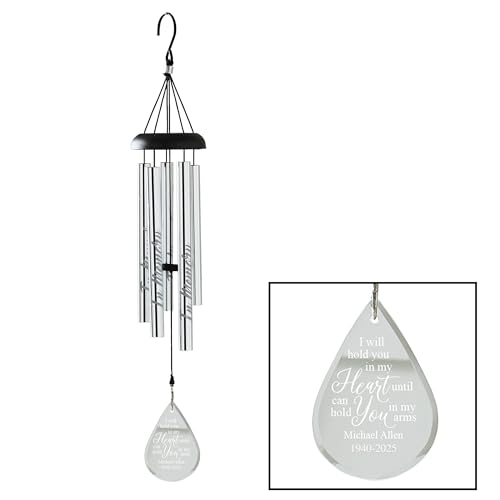 Let's Make Memories Personalized Memorial Wind Chime - Engraved Tubes - Glass Sail - Sympathy - Custom Condolences - 24" H - for Those We Love - style: Hold You In My Heart