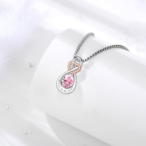 Infinity Urn Necklace for Ashes Sterling Silver Heart Moonstone Turquoise Birthstone Keepsake Memorial Cremation Jewelry for Women - style: Infinity A-10-Oct.-Tourmaline