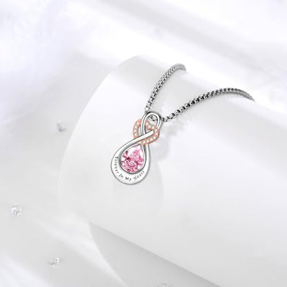 Infinity Urn Necklace for Ashes Sterling Silver Heart Moonstone Turquoise Birthstone Keepsake Memorial Cremation Jewelry for Women - style: Infinity A-10-Oct.-Tourmaline
