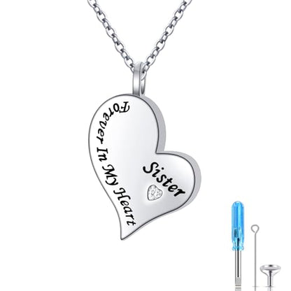 Ladytree 925 Sterling Silver Cremation Urn Necklace for Ashes - style: Sister