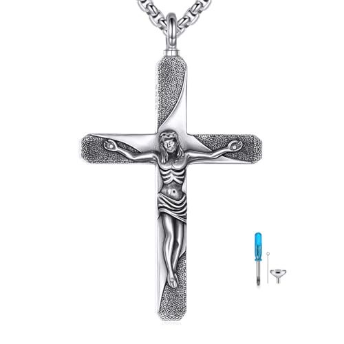 925 Sterling Silver Cross Necklace for Men & Women Crucifix Jesus/Cross Pendant with 22"+2" Stainless Steel Chain Jewelry Gift for Christmas, Father's Day, Mother's Day, Birthday-Gift Box Included - style: C04 Crucifix Urn