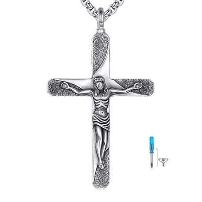 925 Sterling Silver Cross Necklace for Men & Women Crucifix Jesus/Cross Pendant with 22"+2" Stainless Steel Chain Jewelry Gift for Christmas, Father's Day, Mother's Day, Birthday-Gift Box Included - style: C04 Crucifix Urn