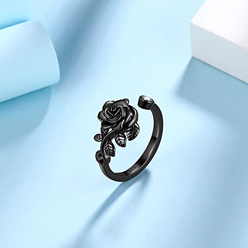 Jewmon Adjustable Flower Rose Ring for Women 925 Sterling Silver/Gold Plated Rose Flower Open Ring Elegant Promise Ring for Women Romantic Jewelry for Birthday Valentine Christmas Day Gifts - color: A,Sterling Silver Rose Ring