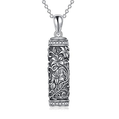 TOUPOP Tree of Life Cremation Jewelry Urn Necklace for Ashes for Women Men 925 Sterling Silver Cylinder Urn Pendant Necklaces for Human Ashes of Loved Ones Keepsake Memorial Gifts - style: 5-Lily