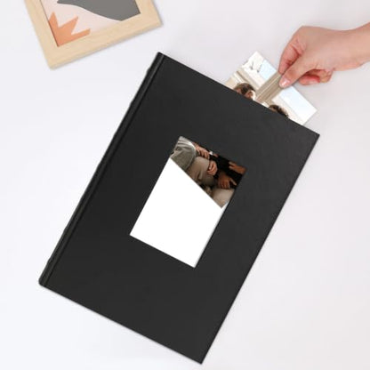 Vienrose Photo Album 4x6 300 Photos PU Leather Cover Black | Memo Area, Personalized Window, Slip-In Pockets, Acid-Free & PVC-Free, Store Wedding Baby Vacation Memories - color: Black