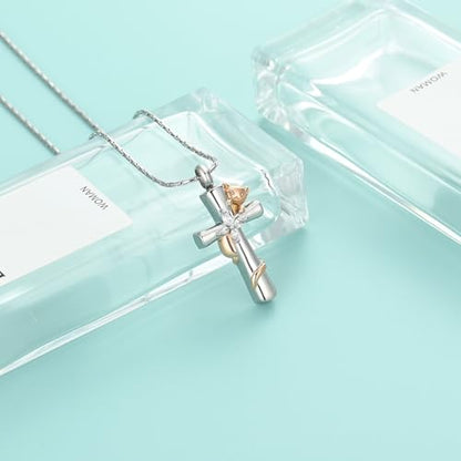Cross Urn Necklaces for Men Women Cat Butterfly Cremation Jewelry for Ashes Stainless Steel Pet Memorial Ashes Pendant Keepsakes Jewelry - color: Rosegold