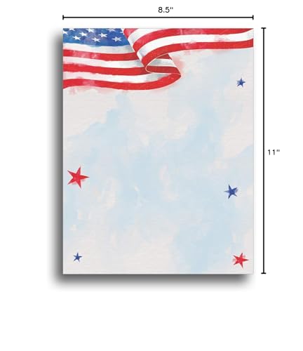 Painted American Flag Printable Letterhead Stationery Paper - 80 Sheets 8.5" x 11" Decorative Writing Paper - USA Patriotic Letter Paper - 28lb Bond (105gsm) for 4th of July Memorial Day Events
