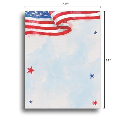 Painted American Flag Printable Letterhead Stationery Paper - 80 Sheets 8.5" x 11" Decorative Writing Paper - USA Patriotic Letter Paper - 28lb Bond (105gsm) for 4th of July Memorial Day Events