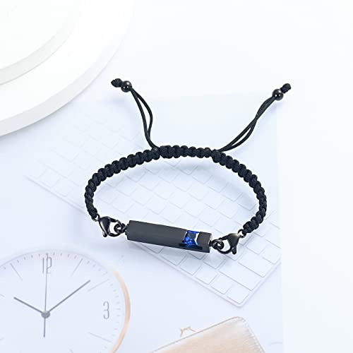 XSMZB Urn Bracelet for Ashes Stainless Steel Crystal Cube Cremation Bangle Locket Memorial Ashes Holder Keepsake for Women Men - color: Black-Blue
