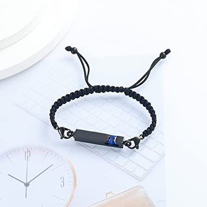 XSMZB Urn Bracelet for Ashes Stainless Steel Crystal Cube Cremation Bangle Locket Memorial Ashes Holder Keepsake for Women Men - color: Black-Blue