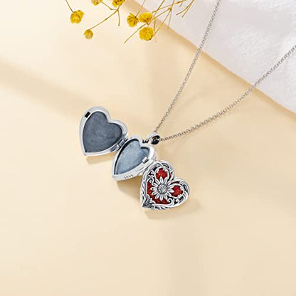 SOULMEET Personalized Silver Locket Necklace That Holds Pictures Photo Keep Someone Near to You, Memorial Custom Lockets Necklaces Letters Engraving for His Her - color: A7-Red opal sunflower-Black, style: Locket Necklace Only