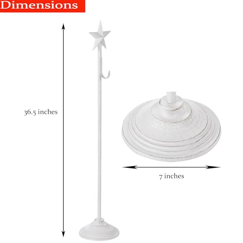 Retro Adjustable Cast Iron Wreath Holder Stands for Display | Free Standing Wreath Holder, Floor Wreath Hanger Stand for Christmas Fireplace Decor, White Star