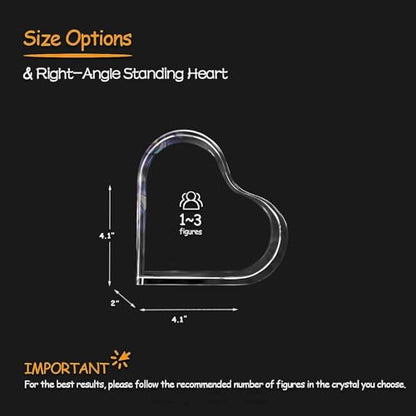 Crystal Heart Photo Frame, Upright Heart Crystal Keepsake，Transparent 3D Laser-Etched, Tabletop Display - size: Upright Heart