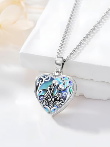 Personalized Heart Locket Necklace That Holds Pictures 925 Sterling Silver Custom Photo Lockets Necklaces Jewelry Gifts for Family Women Lover - color: Skull-Abalone shell, style: Locket Only