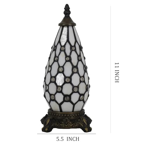Small Tiffany Stained Glass Table Lamp 5.5X11 Inch (White Yellow) - color: White Yellow