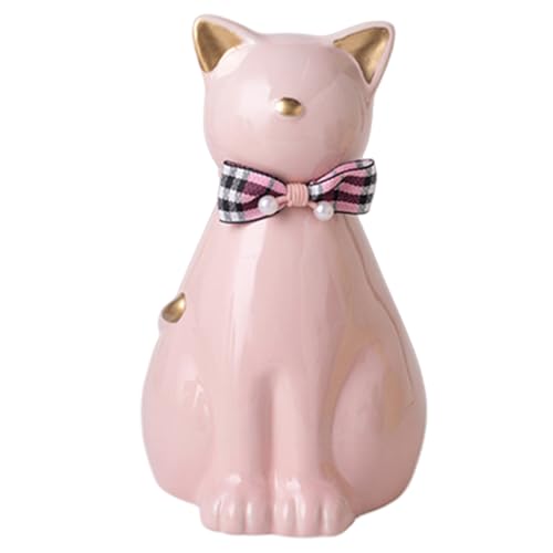 ETIAL Ceramic Pet Urn for Ashes, Cat Shaped 850ML Funeral Cremation Urn for Small Dogs & Cats, Angel Themed Memorial Keepsake Box, Handmade Heartfelt Sympathy Gift for Pet Loss (Pink with Gold) - color: Pink With Gold