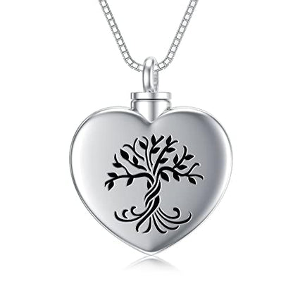 TOUPOP Tree of Life Urn Necklaces for Ashes 925 Sterling Silver Heart Cremation Jewelry Memorial Keepsake Jewelry with Funnel Filler for Women Men - color: B-Heart Tree of Life-Blue Crystal B