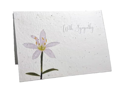 Of The Earth Handmade Paper - Plantable Wildflower Seed Folding Card - Sympathy Designs - 5" x 7" - Set of 3 - w/Recycled Envelopes (Watercolor Lily) - color: Watercolor Lily