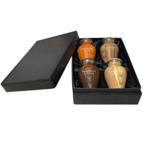 Personalized 4-Pack of Wood Finish Keepsake Cremation Urns for Ashes - Aluminum Urns with Painted Wood Finish - 3 Cubic Inch Capacity [2.5 tablespoons of cremains] - for The Sharing of Ashes - color: 4-pack Personalized