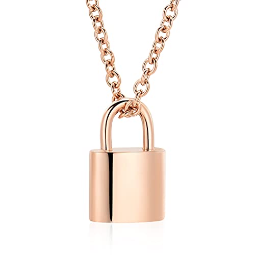 Imrsanl Padlock Cremation Jewelry for Ashes Urn Necklace for Women Men Stainless Steel Keepsake Memorial Punk Lock Pendant Ashes Holder - color: Rose Gold