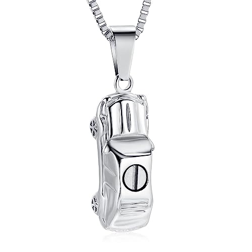 XSMZB Mini Car Cremation Jewelry Memorial Urn Necklace for Ashes Stainless Steel Pendant Human Pet Ashes Holder Keepsake Gift for Men Women - color: Silver