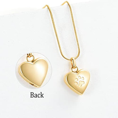 zeqingjw Pet Cremation Jewelry for Ashes Pendant Paw Print Pet Heart Urn Necklace Memorial Keepsake Jewelry for Pet/Dog's/Cat's Ashes - color: Heart-Gold