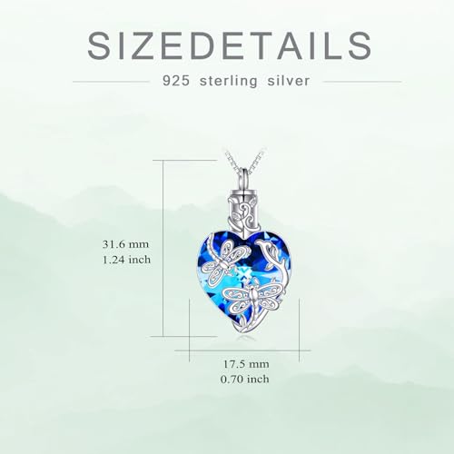 TOUPOP Sterling Silver Urn Necklace for Ashes with Crystal Memorial Keepsake Dragonfly/Butterfly/Cardinal/Cat/Dolphin Cremeation Jewelry Birthday Mothers Day Christmas Gifts for Her Women - style: Dragonfly