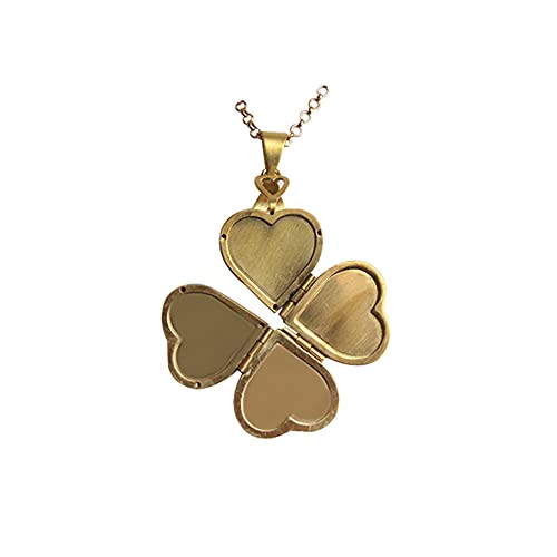 Acxico 1Pcs Gostear Cute Four leaf Clover Love Heart Pendant Photo Locket Necklace That Holds 4 Pictures for Women