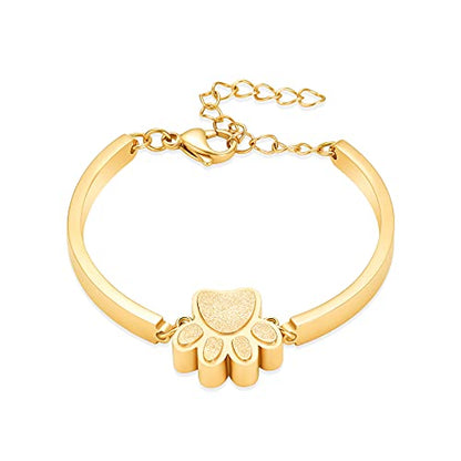 XSMZB Cremation Bracelet for Ashes - Paw Print Cremation Jewelry Pet Dog Cat Stainless Steel Keepsake Memorial Urn Bangle - color: Gold