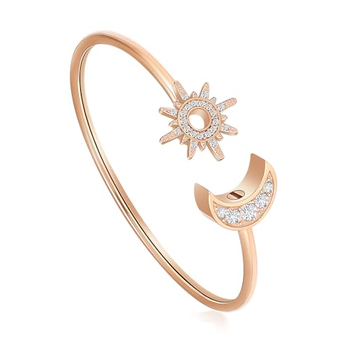 Oinsi Sun Moon Crescent Cuff Urn Bracelet Mental Bangle for Ashes Keepsake Opening Bracelet for Women and Men Urn to Hold Ashes for Love one - color: Rose Gold