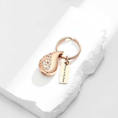 zeqingjw Cremation Jewelry Teardrop Urn Keychain for Ashes Tree of Life Urn Ashes Cremation Memorial Keepsake Keychain - color: Rose Gold
