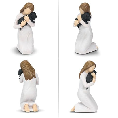 Loss of Dog Sympathy Gifts, Kneeling Girl Embracing Black Puppy Resin Figurine, Pet Bereavement Memorial Statue, Forever in My Heart Remembrance Keepsake for Grieving Pet Owners - color: Girl With Puppy