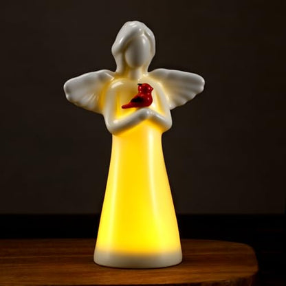 Riakrum Ceramic Cardinal Guardian Angel Night Light Figurine | Willow Messenger LED Ceramic with Wings Faith Decor for Sympathy Gifts, with Lighting Gift for Birthday - style: Cardinal