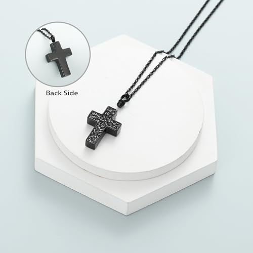 shajwo Tree of Life Cross Cremation Jewelry Urn Necklaces for Ashes | Memorial Ashes Pendant Necklace of Loved One Women Men Ashes Keepsake Necklace - color: Black