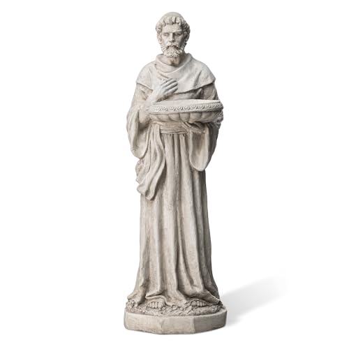 Glitzhome St. Francis Garden Statue with Birdfeeder MGO Outdoor Decoration, 32.75" H, Concrete Gray - style: St. Francis with Birdfeeder
