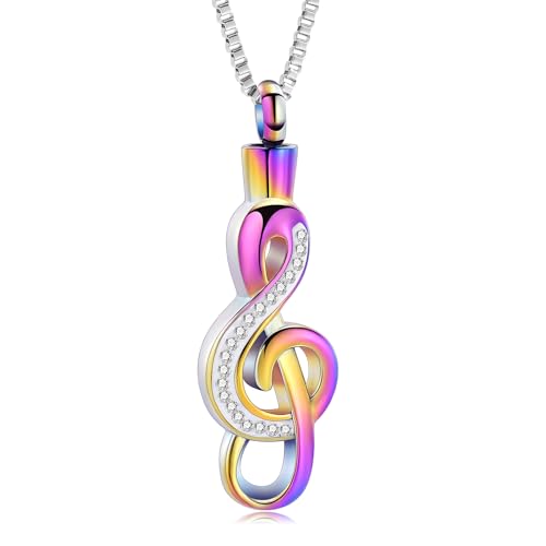 XSMZB Cremation Jewelry Crystal Music Note Urn Necklace for Ashes Stainless Steel Necklace Urn Cremation Memorial Ashes Holder Keepsake Pendant Locket - color: Colorful