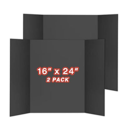 Chell 16x24 Small Size Corrugated Trifold Poster Boards, Black, 2 Pack | Made of Thickened Corrugated Cardboard, Portable, Lightweight - size: Small, 16x24 in