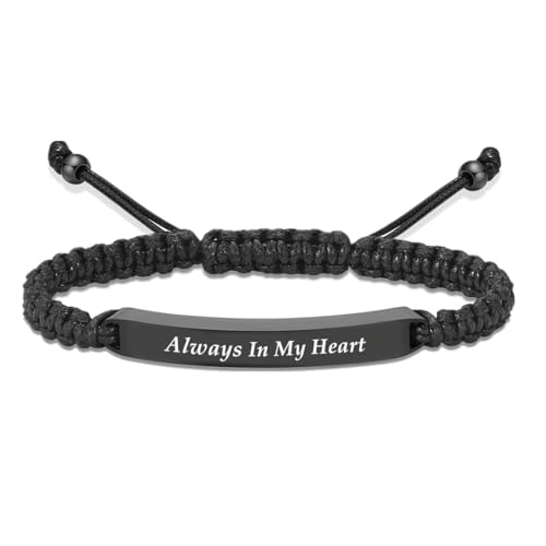 Imrsanl Cremation Jewelry Urn Bracelet for Ashes - Braided Adjustable Bracelet for Men Women - Manmade Urn Jewelry - color: Black-Always in My Heart