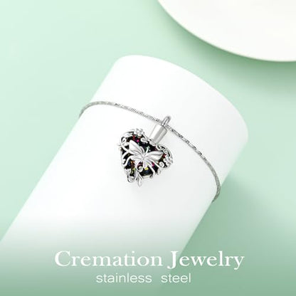 Yinplsmemory Butterfly Cremation Jewelry Urn Necklace for Ashes for Women - color: Rainbow