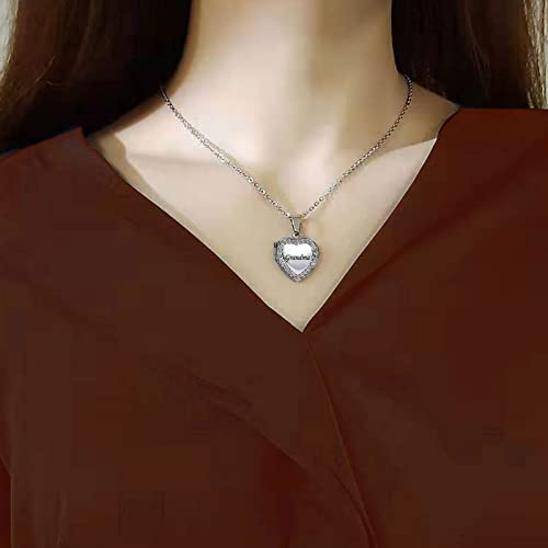 KunBead Women's Love Heart Photo Locket Necklace with Picture inside Jewelry Pendant Necklace for Auntie Friend Dad Daughter Granddaughter Nana Sister Wife Mom Grandma - style: Grandma