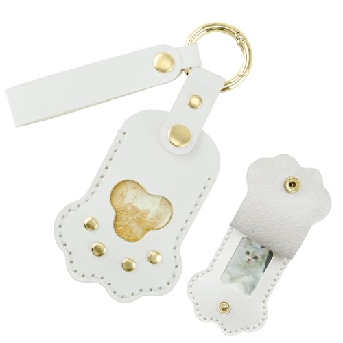 Pet Memorial Keychain,Dog Hair Keychain, Handmade Full Grain Leather Paw Shape Keychain for Dog Cat Hair Keepsake, Holds Fur & Photo, Personalized Memorial Gift for Pet Loss (Upgrade-White) - color: Upgrade-ivory White