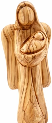 Zuluf 7" Olive Wood Guardian Angel with Baby Figurine – Hand Carved Christian Angel Statue – Mother and Child Religious Decor – Baptism, Nursery, Sympathy & Memorial Gift - color: 7" New Mom Angel