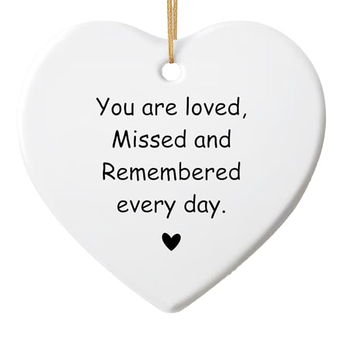 Memorial Heart Ornaments - Missed and Remembered - Ceramic Ornament Keepsake, Christmas Ornament Gift, in Memory of A Loved One - Bereavement Sympathy Ornament Gifts for Her 2.9" - color: Memorial